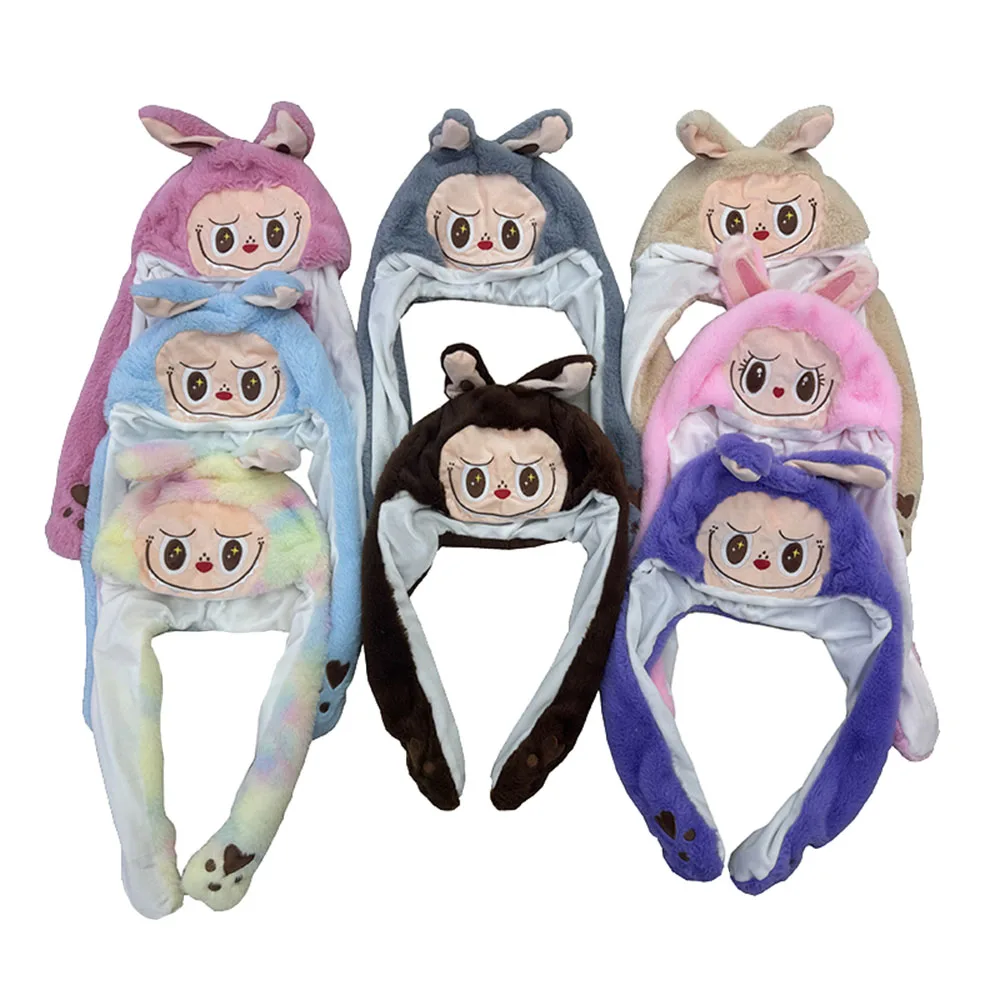 Anime Labubu Monster Ear Moving Hat Glowing Cute Ear Hat Plush Cosplay Party Funny Cartoon For Kids Christmas Birthday Gift