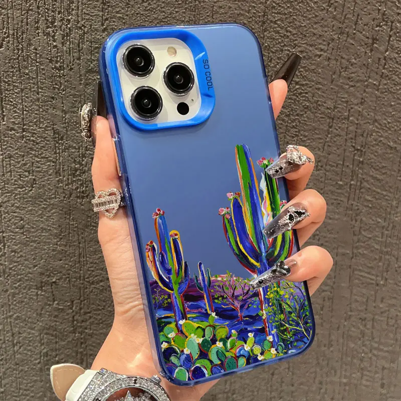 Cartoon-Kaktus-Pflanzen Handyhülle für iPhone 13 Mini 12 11 Pro Max 17 16 15 14 Pro Max Plus Stoßfeste Laser-Rückabdeckungen – Detail 6