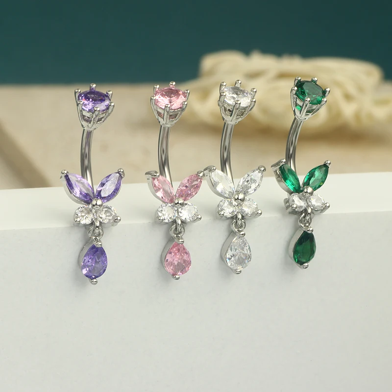 14G Dangle Butterfly Belly Rings 10mm Belly Bars Stainless Steel Belly Button Bars Navel Rings Belly Navel Piercing Jewelry 5 co