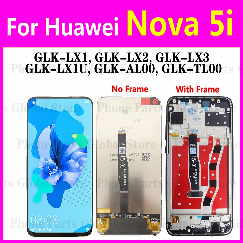 

6.4" For Huawei Nova 5i LCD With Frame GLK-LX1 LCD GLK-LX2 GLK-LX3 Display Screen Touch Digitizer Assembly Nova5i Replacement