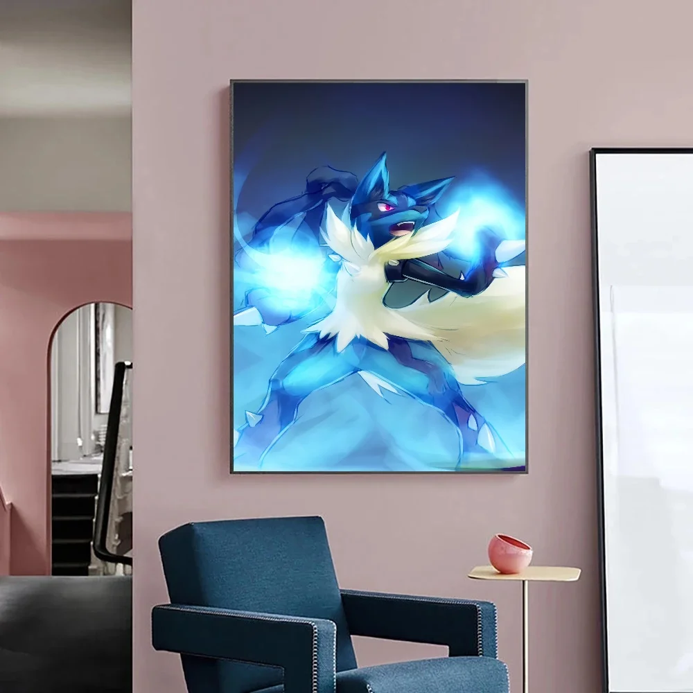 Japanese Pokemon Valorant Lucario Canvas Painting Vintage Anime Decoration Art Wall Stickers Room Figures Poster Bedroom Decor