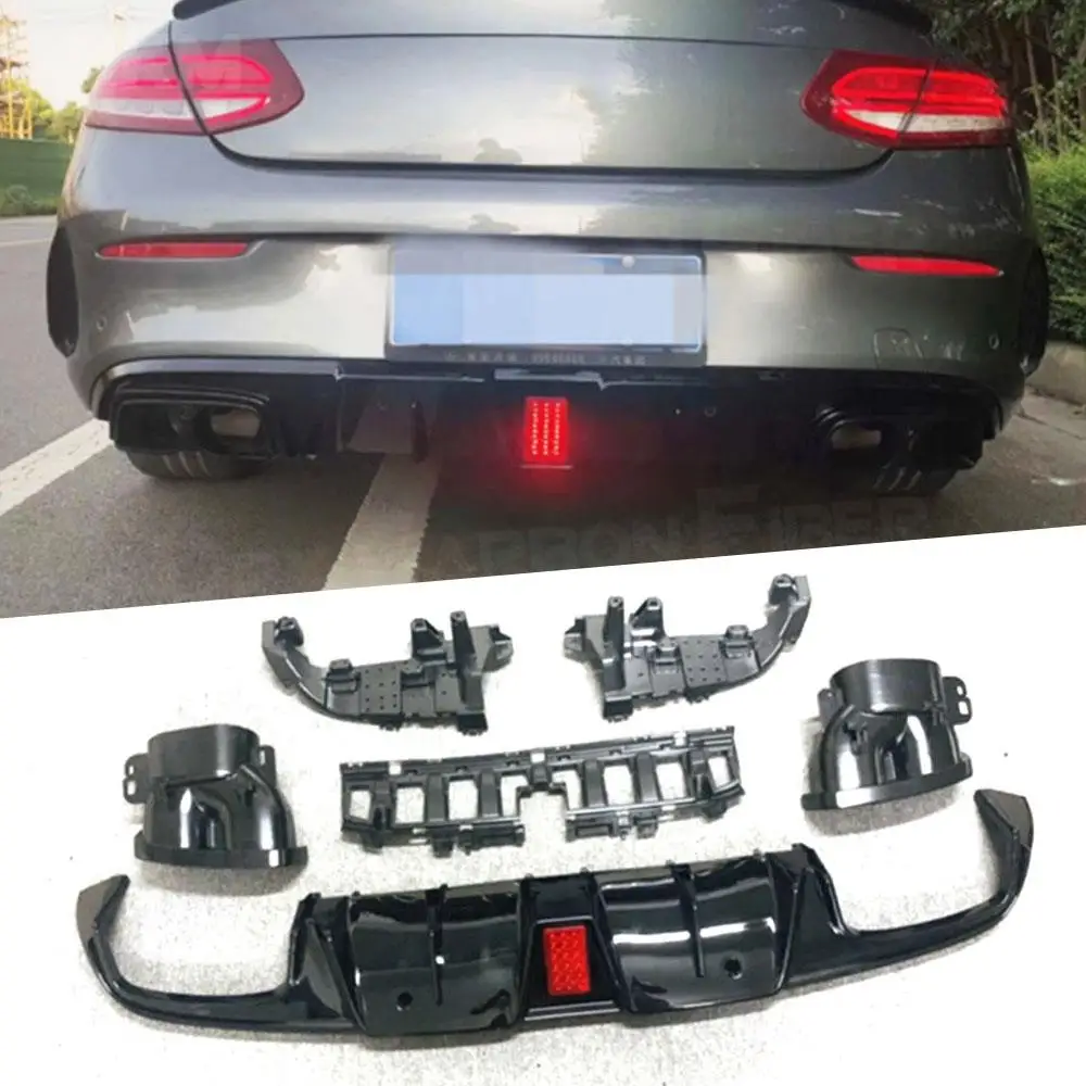 

Car Rear Bumper Diffuser Lip Spoiler for Mercedes Benz C Class C205 C63 AMG Coupe 2 Door 2015-2019 Diffuser with Exhaust Tips PP