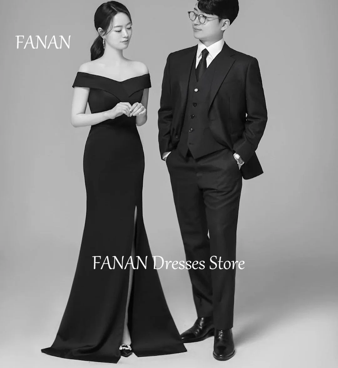 

FANAN Black Evening Party Dresses Korea Mermaid Satin Side Slit Fairy Elegant Wedding Women Formal Gowns Event Prom Gowns
