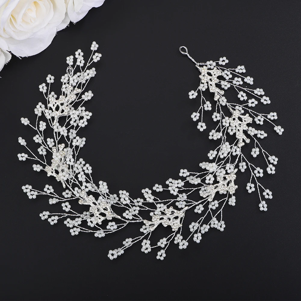 Luxury Handmde Blue Green Pearl Rhinestone Bridal Headband Women Headpiece Guest Wedding Headdress Hair Accessories Party Tiaras
