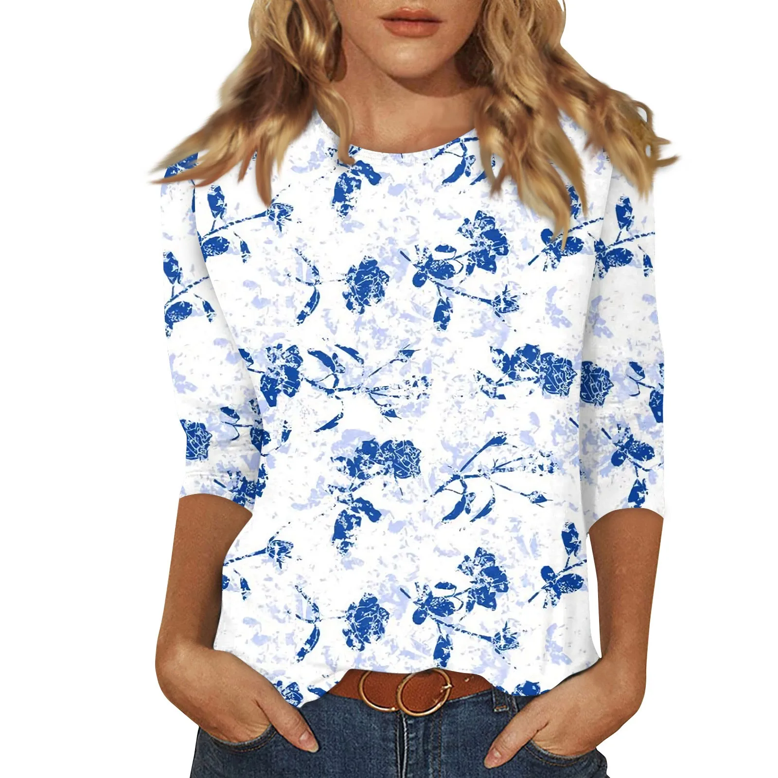 

Women's Casual 3/4 Sleeve T-Shirts c rew Neck Tops New Shirt Top футболка топ женский قمصان وبلوزات женская одежда