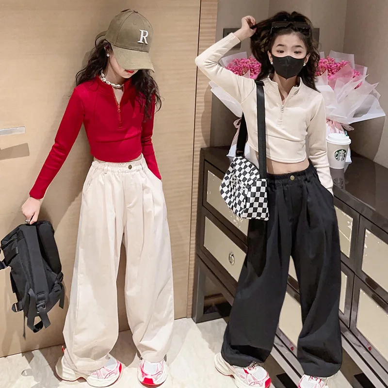 

8 10 12 Teenage Girls Clothes Suit Spring Childrens Long Sleeve T Shirt +wide Leg Pants 2pcs Kids Girls Clothing Set