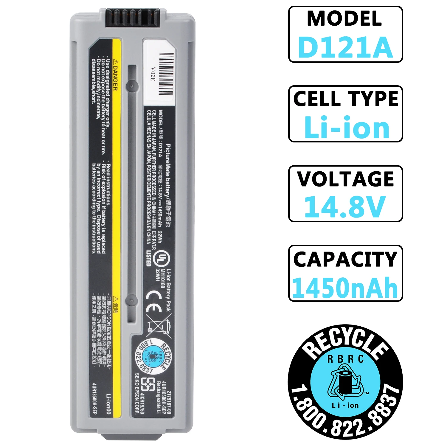 

1450mAh Li-ion D121A Printer Battery for Epson PictureMate Charm PM 200 ,Printer Charm PM 225 Accumulator