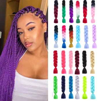 24 Inches DIY Jumbo Braiding Hair Synthetic Hair Extensions Afro Ombre Crochet Braid Hair Wholesale For Women 1
