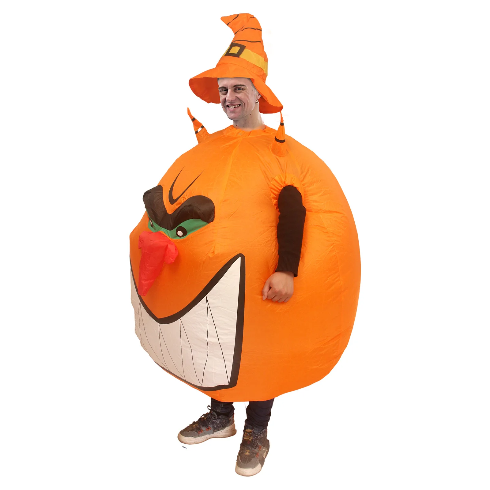 Funny Printed Pumpkin Inflatable Costume Party Belly Pumpkin Pointy Hat Costume Halloween Props Suit 160 to 190cm