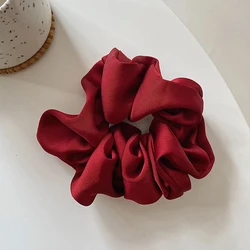 Luxurious Silk Satin Hair Scrunchies - Elegant Solid Color Hair Ties (Wine red)