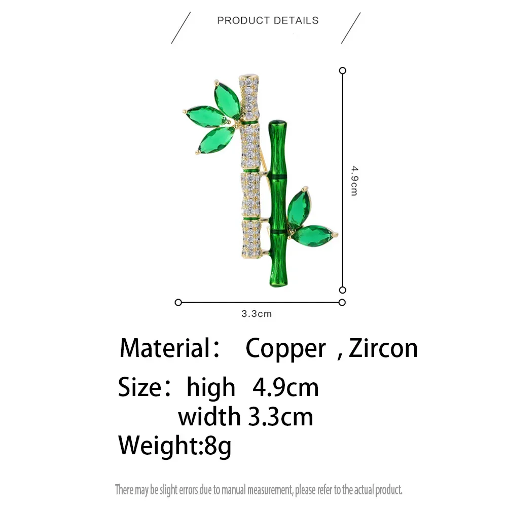 Elegant Retro Green Plant Imitation Emerald Bamboo Shape Brooch Pin for Women Brooches Suit Collar Dress Accessories Jewelry