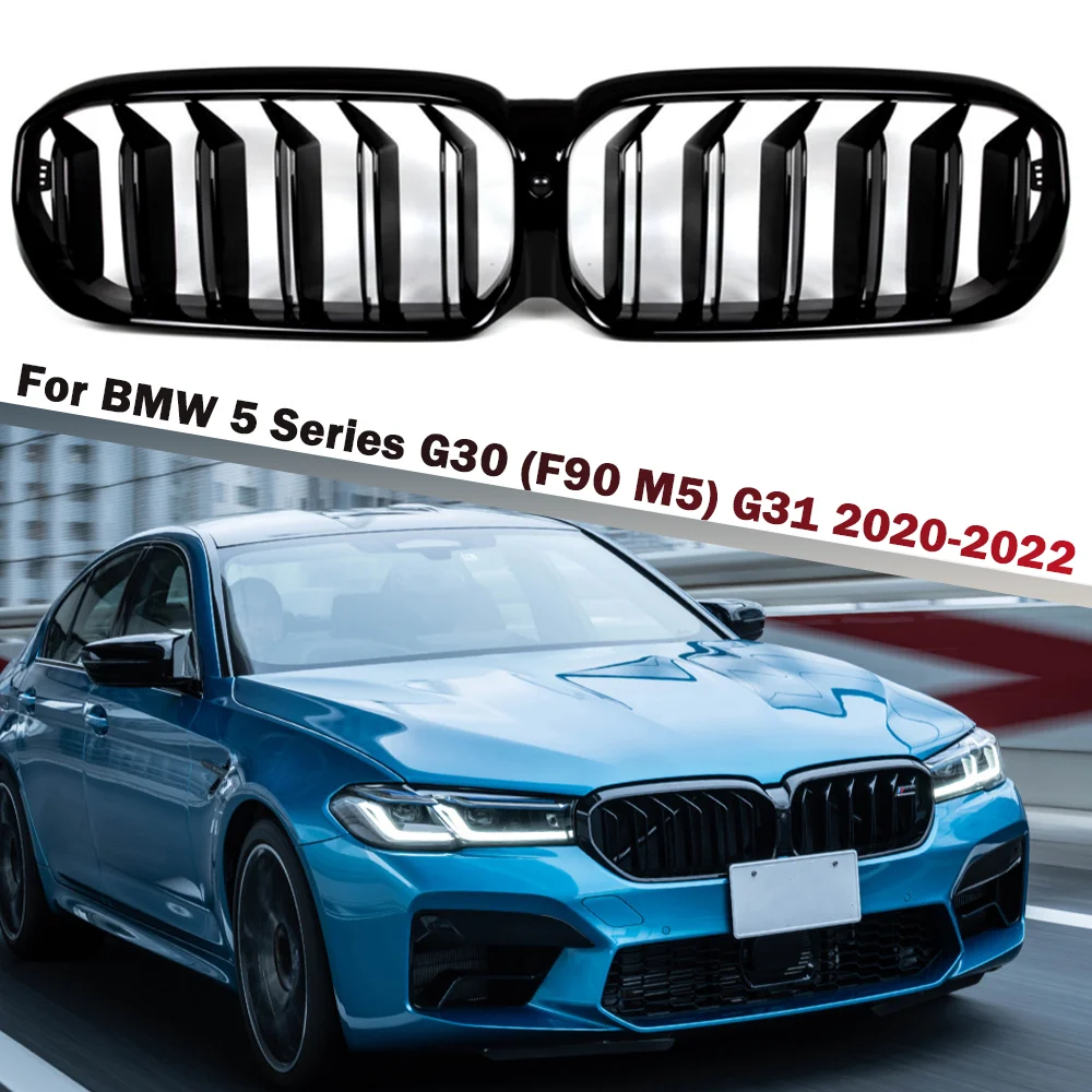 

Решетка переднего бампера глянцевая черная для BMW 5 серии G30 (F90 M5) G31 2020 2021 2022, сменная решетка с двойной платой LCI Facelited