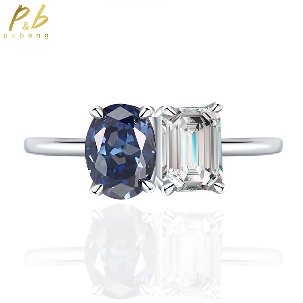 

PuBang Fine Jewelry Real 925 Sterling Silver Blue Created Diamond Ring for Women Anniversary Engagement Party Gift Drop Shipping