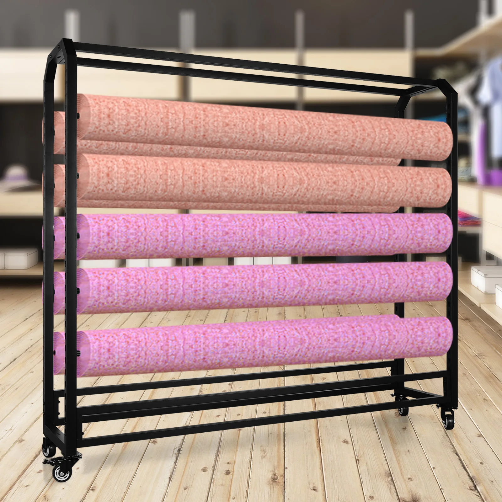 Silk Roll Display Rack Large Textile Fabric Display Rack with Wheels Craft Roll Storage and ...