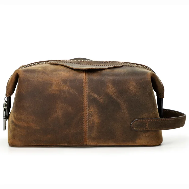 Genuine Leather Toiletry Travel Bag for Men and Women