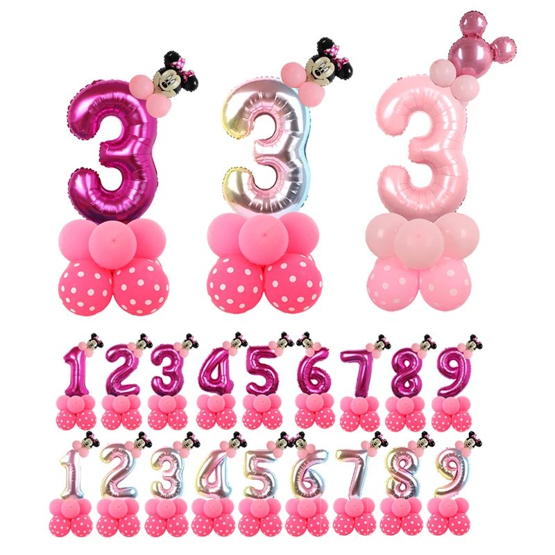 

14pcs Disney Pink Minnie Foil Balloons Set Girls Birthday Gifts Party Decorations Age 1 2 3 4 5 6 7 8 9 Number Globos Supplies