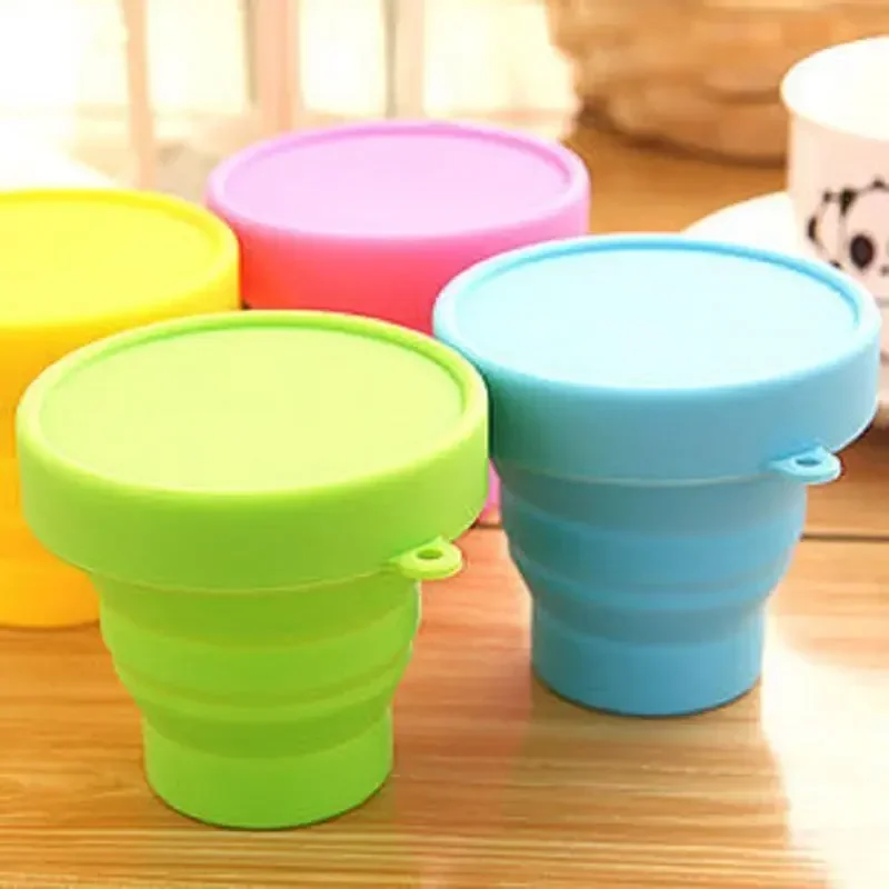 Portable Silicone Retractable Folding Cup Outdoor With Cover Coffee Handcup Camp Picnic Hiking Mini Water Glass Drinkware