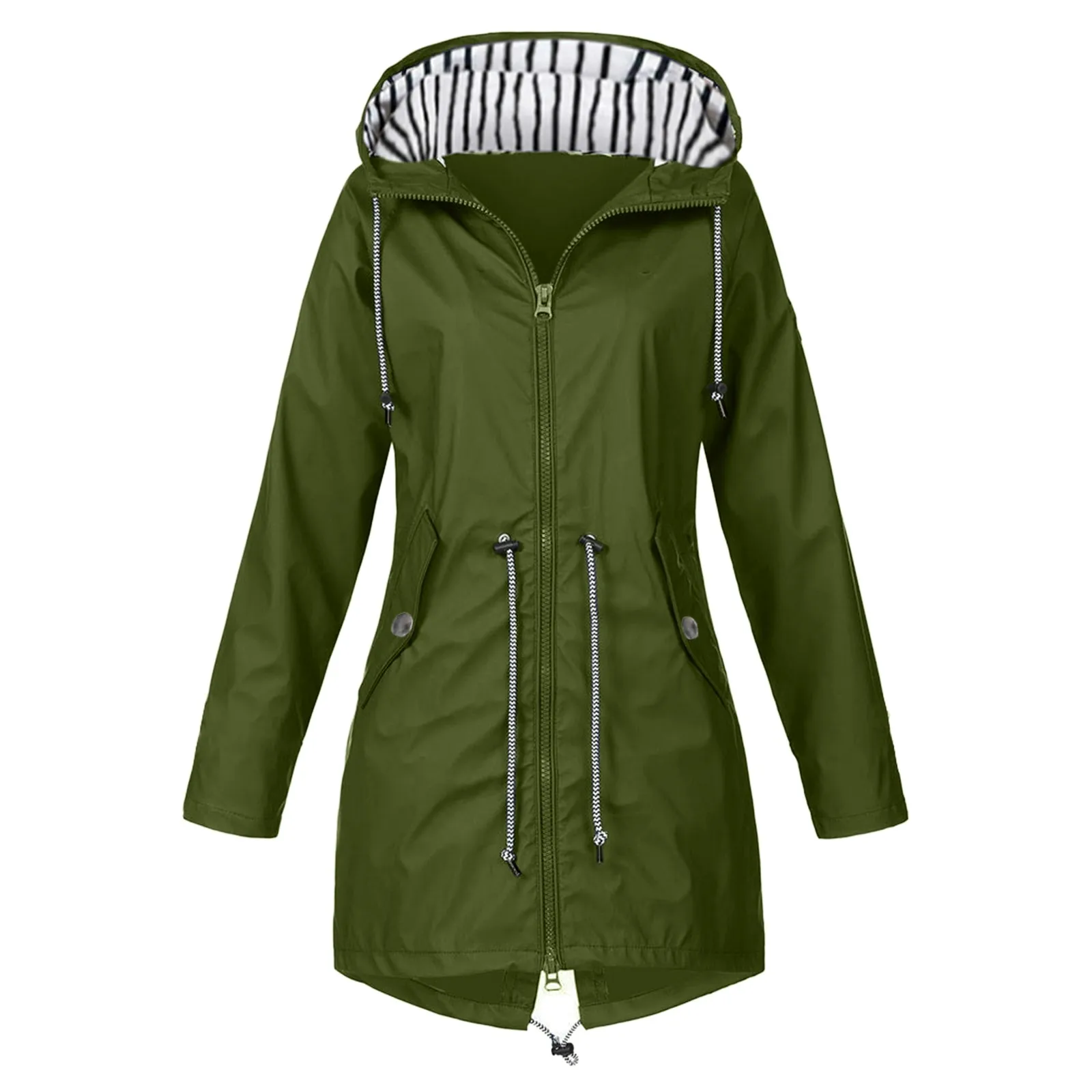 Womens Waterproof Raincoat Casual Fashion Basic Outdoors Trench Classic Zipper Long Windbreaker Outdoor Climbing Hooded Tops