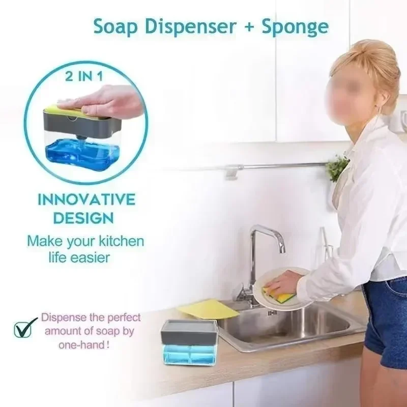 Soap Dispenser 2 In 1 Dishwashing Sponge Holder Kitchen Sink Dish Washing Soap Pump Dispenser Sponge диспенсер для мыла