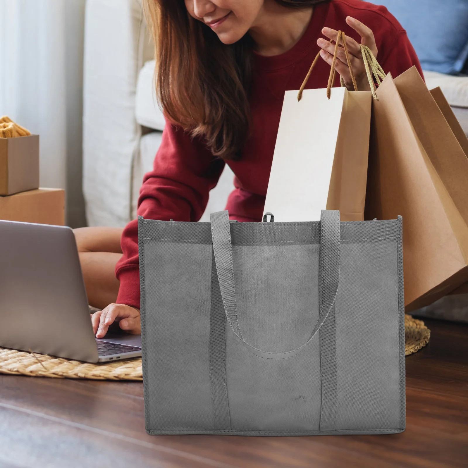 

3 Pcs Non-woven Shopping Bag Tote Fabrics Gift Reusable Grocery Large Bags with Handles Foldable Cloth for Groceries Storage