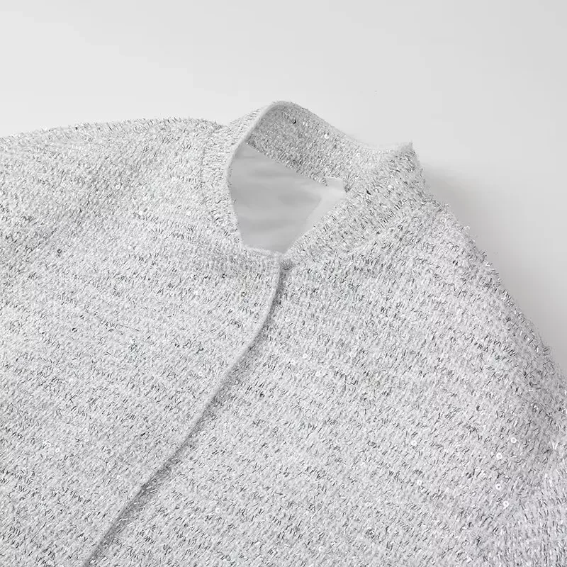 Sd6e3631fffe14f74a2958cf7c93665754 Women's Sequined Bomber Jacket Fall New Round Neck Long Sleeve Pocket Stretch Hem Sequins Jacket Coat Female Chic Outerwear Mallzona