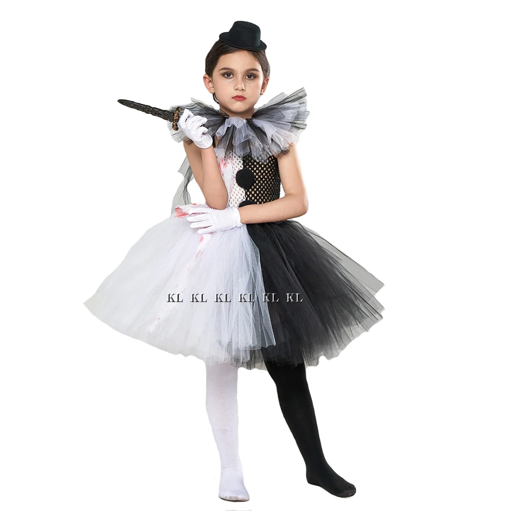 

Kids Halloween Costume Child Cosplay Horror Clown Blood Clothes Girls Tutu Dress Scary Girl Carnival Masquerade Party Dress Up