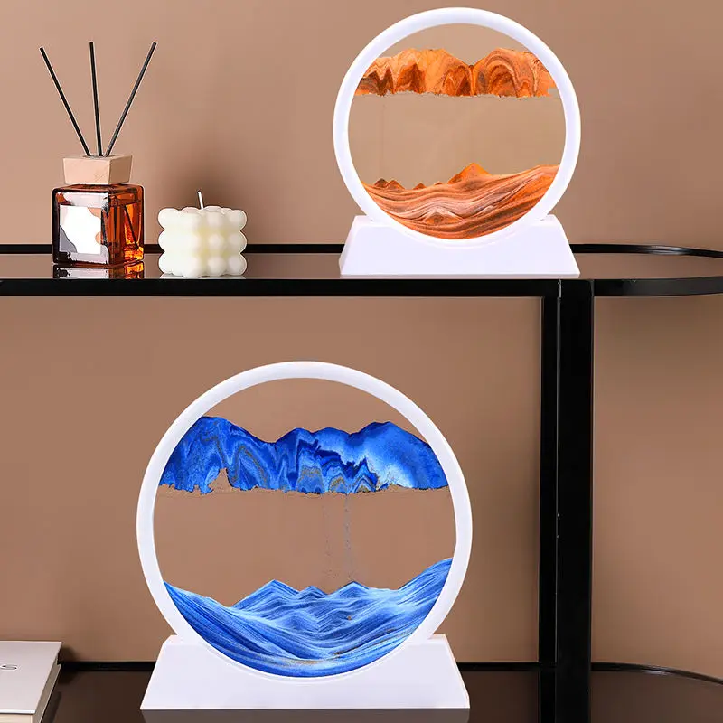7/12inch Activity Sand Painting Round Glass 3D Hourglass Abysmal Sea Quicksand In Motion Display Frame for Home Decoration Gift sand timer,liquid hourglass timer,colored hourglass