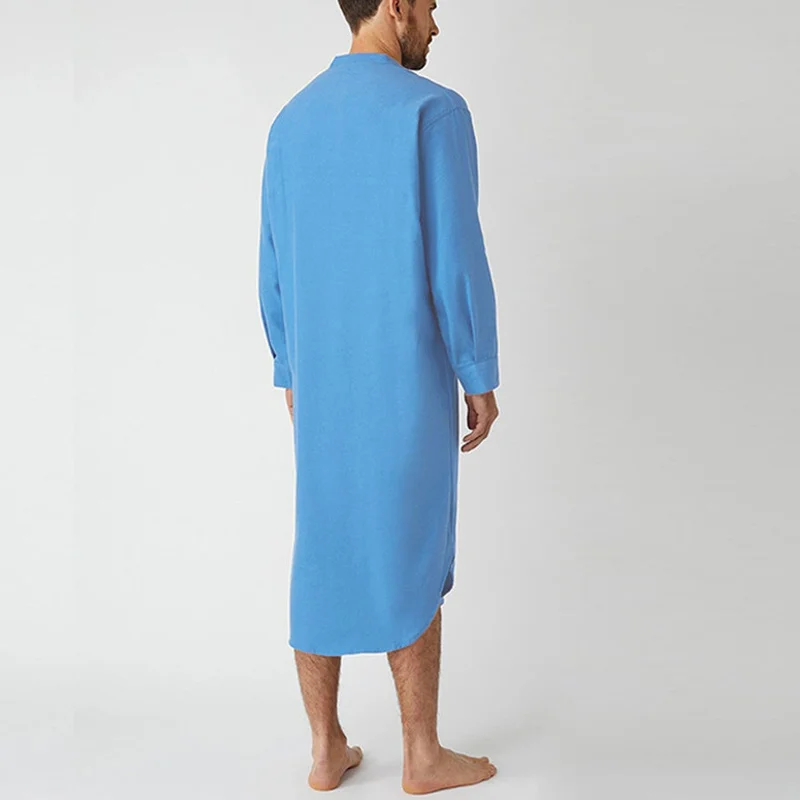 New Mens Onesie Sleep Robes Long Sleeve Solid Cotton Nightshirts Homewear Nightgown Lounge Bathrobes Men\'s Long Shirts Sleepwear