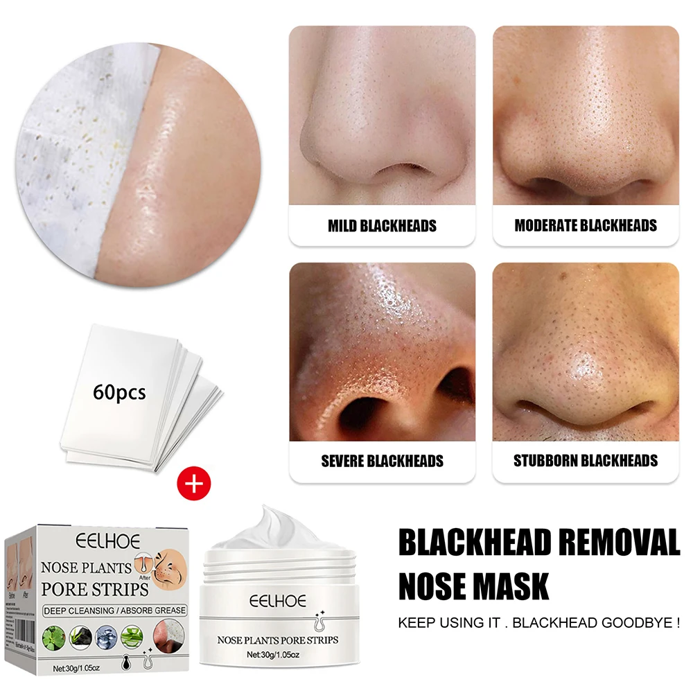New Blackhead Remover Nose Mask Pore Strip With 60pcs Paper Deep Face Cleaning Nasal Strips Peeling Acne Treatment Skin Care 4