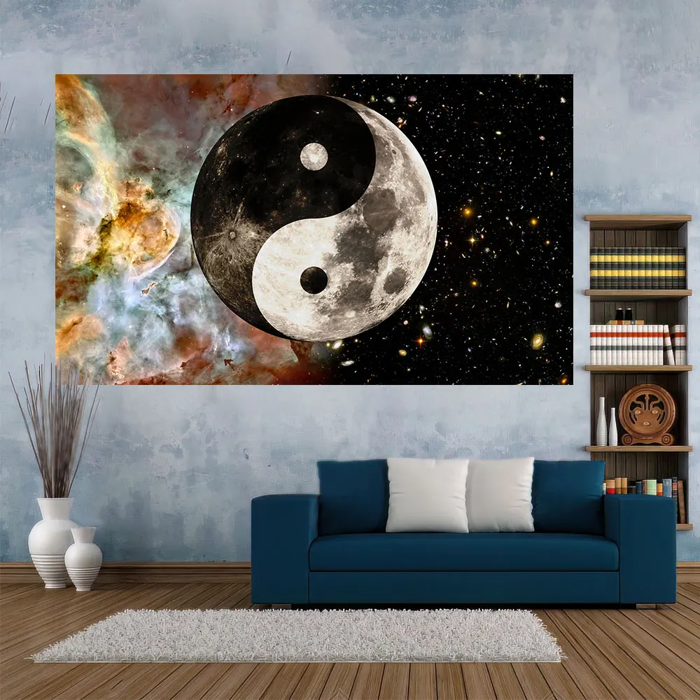 

QdDeco Mandala Style Yin Yang Tapestry Cosmic Galaxy Printed Wall Decorative Mysterious Fabric Bedroom Living Room Decorations