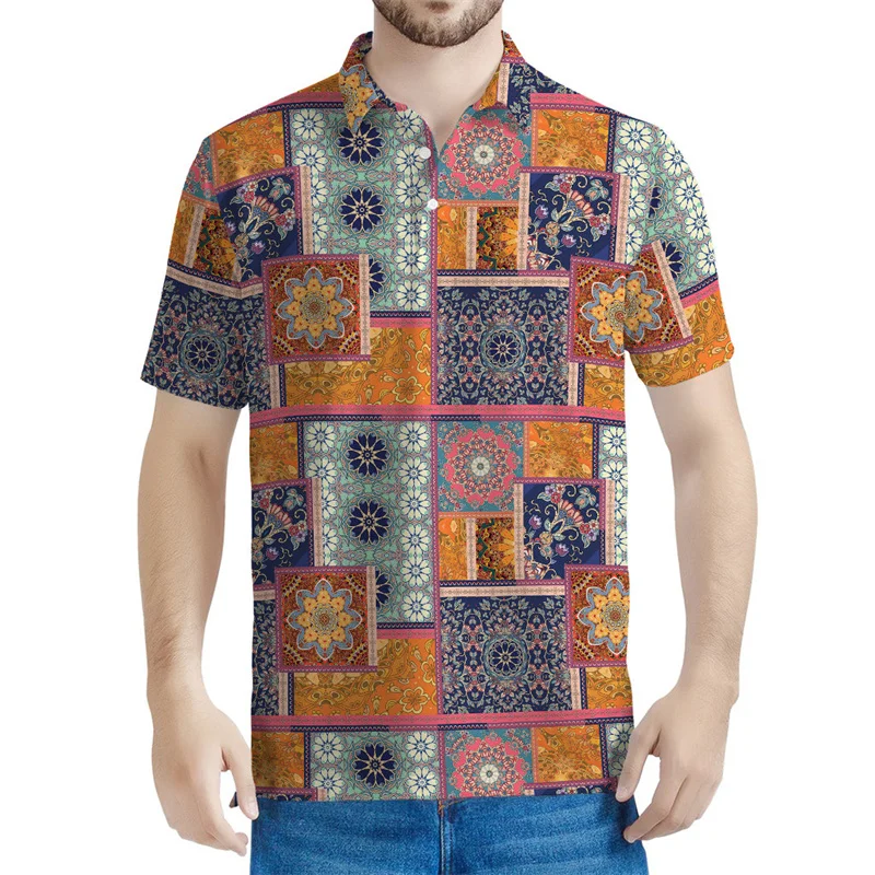

Bohemian Patchwork Graphic Polo Shirt For Men Women 3d Printed Tee Shirts Tops Street Button T-shirt Casual Lapel Short Sleeves
