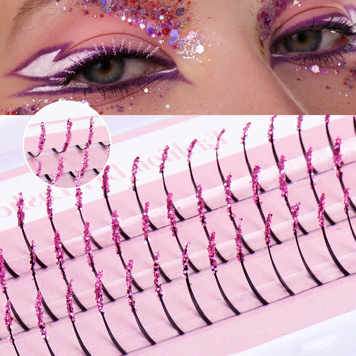 

New Fake Eyelashes Fairy Hair Glitter Fluorescent Glitter Powder Eyelashes Densely Arranged Eyelashes Single Grafted Eyelashe 3D