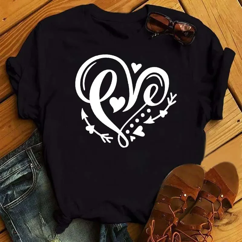 

Модная женская черная футболка, женская рубашка, новая футболка с принтом розового леопарда и сердца, милая графическая футболка в стиле Харадзюку, Женские повседневные топы