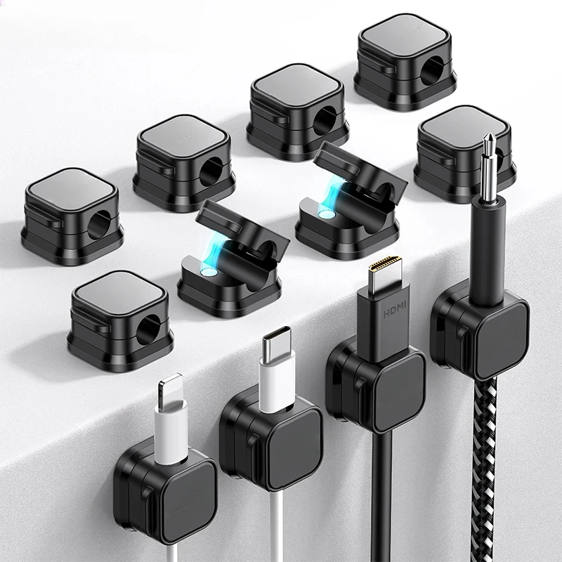 6/12Pcs/Set Magnetic Cable Clips Smooth Adjustable Cord Holder Under Desk Cable Management Cable Organizer Wire Keeper Holder