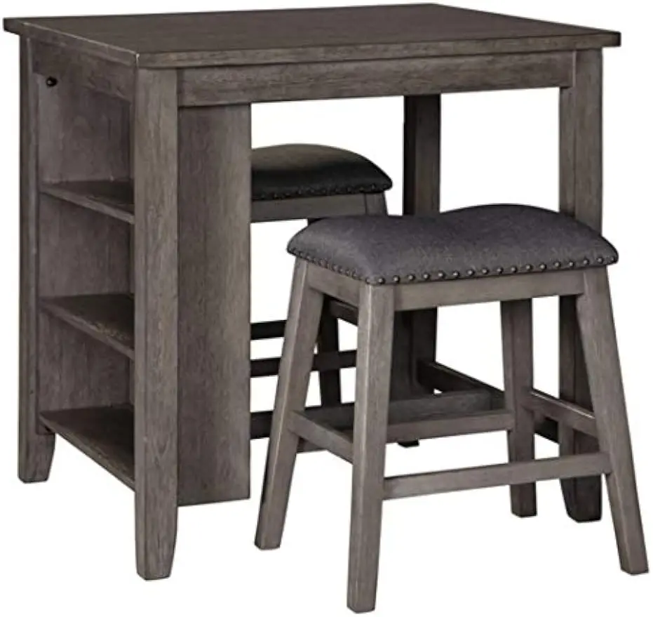 

Signature Design by Ashley Caitbrook 25" Counter Height Dining Room Table Set with 2Barstools & Storage, Gray