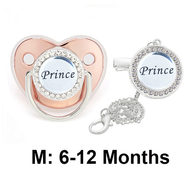 Bling Baby Pacifier Clips Rhinestone Newborn BPA Free Silicone Baby Soother with Chain Baby Shower Gifts Prince Princess