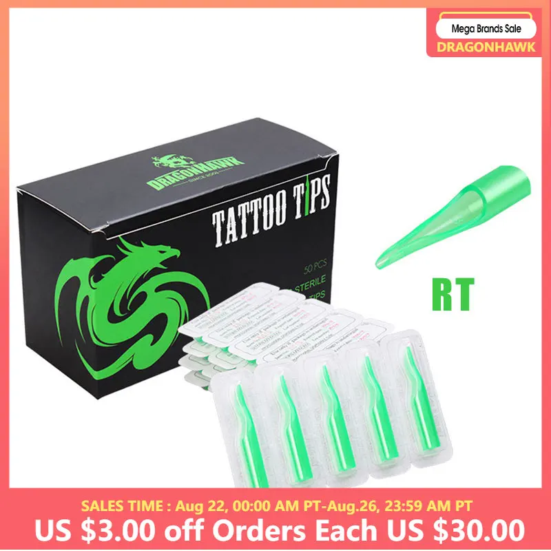 Boxed 50 Pcs Disposable Tattoo Tips Nozzle Tube Green Color RT Tip For Tattoo Needles Tattoo
