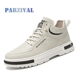 PARZIVAL Retro Mens Boots Genuine Leather Martin boots Fashion British Trend Designer Ankle Mens Vulcanized Shoes Man Shoes