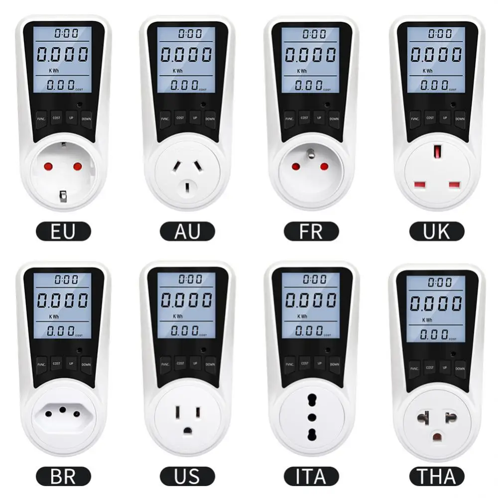 Wattmeter AC 220V 110V Power Meter Electricy Consumption Energy Meter EU Plug Power Kilowatt Wattage Electricity Meter