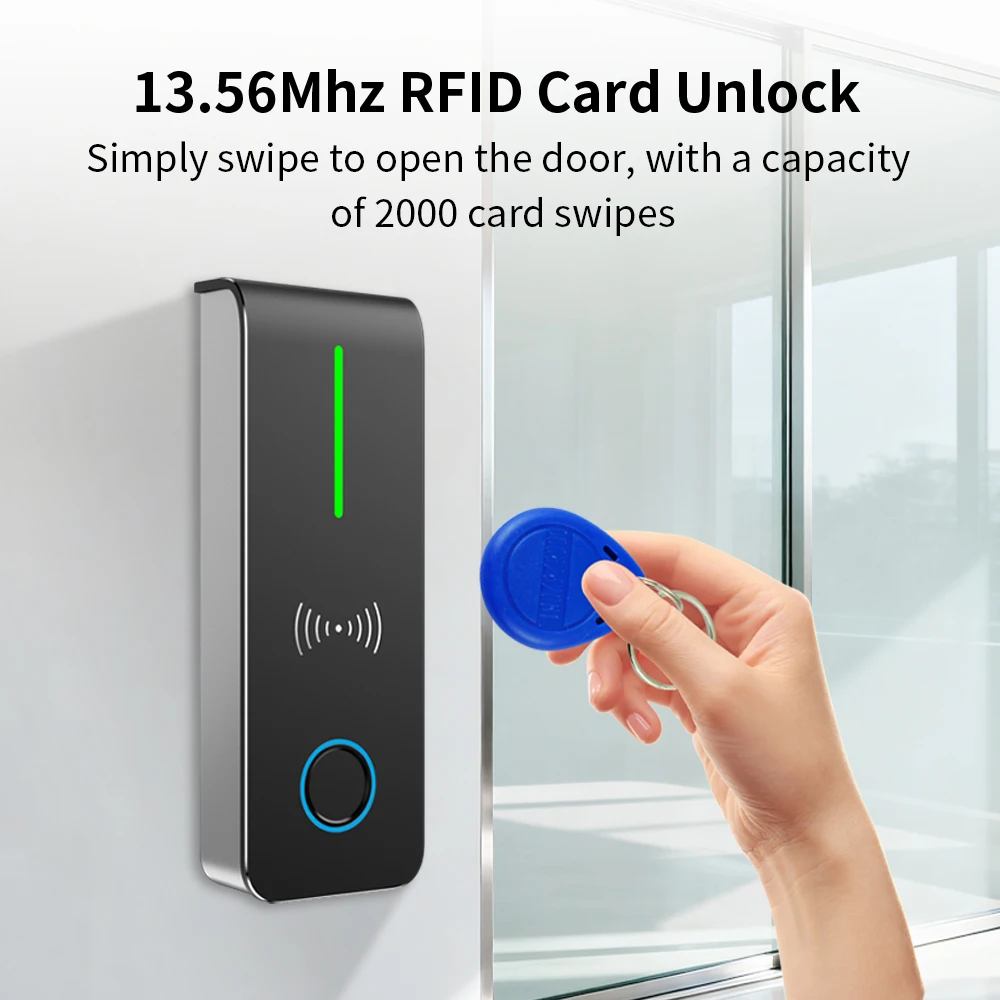 TTLock 블루투스 액세스 제어 시스템 지원 지문 인식 앱 원격 잠금 해제 RFID 카드 모바일 NFC IP67 방수 ABS 소재