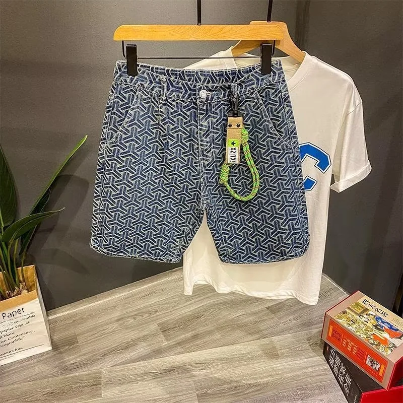 Loose-fit Summer Men's Shorts Japanese Vintage Casual Denim Workwear Five-minute Shorts Design Sensibility For Leisure