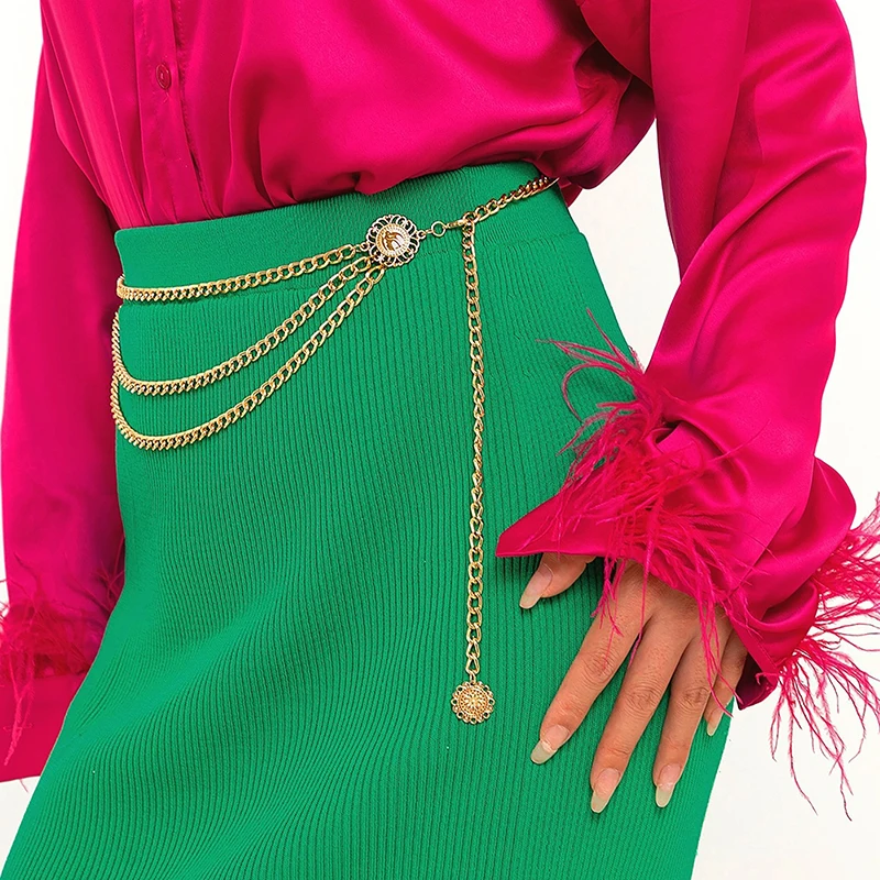 

2023 New Fashion Multi-layer Chain Belt For Women Fashion Gold Silver Color Metal High Waist Body Chain Dress Lady Tassel Belt