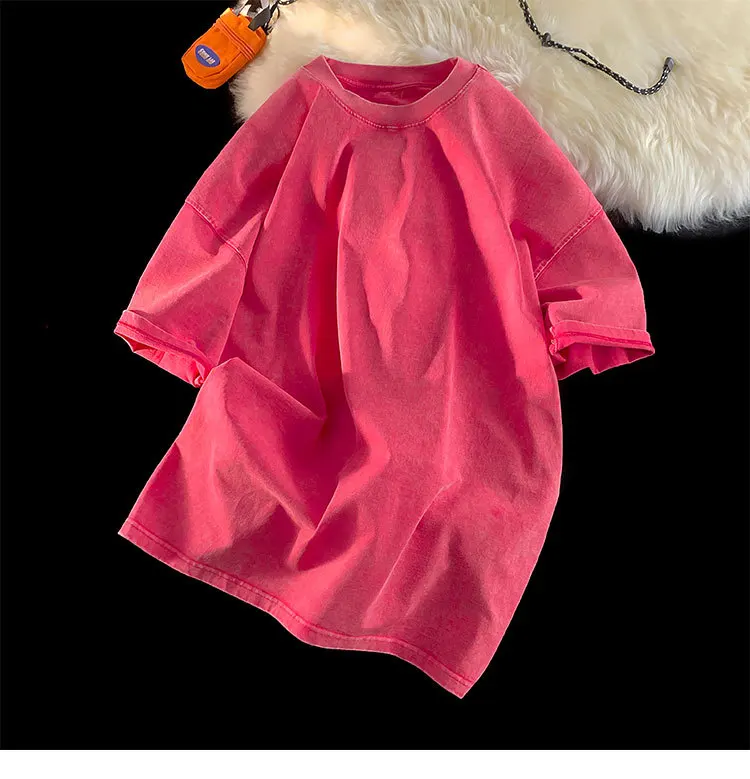 تي شيرت كلاسيكي بلون مغسول تي شيرت قطني للجنسين تي...