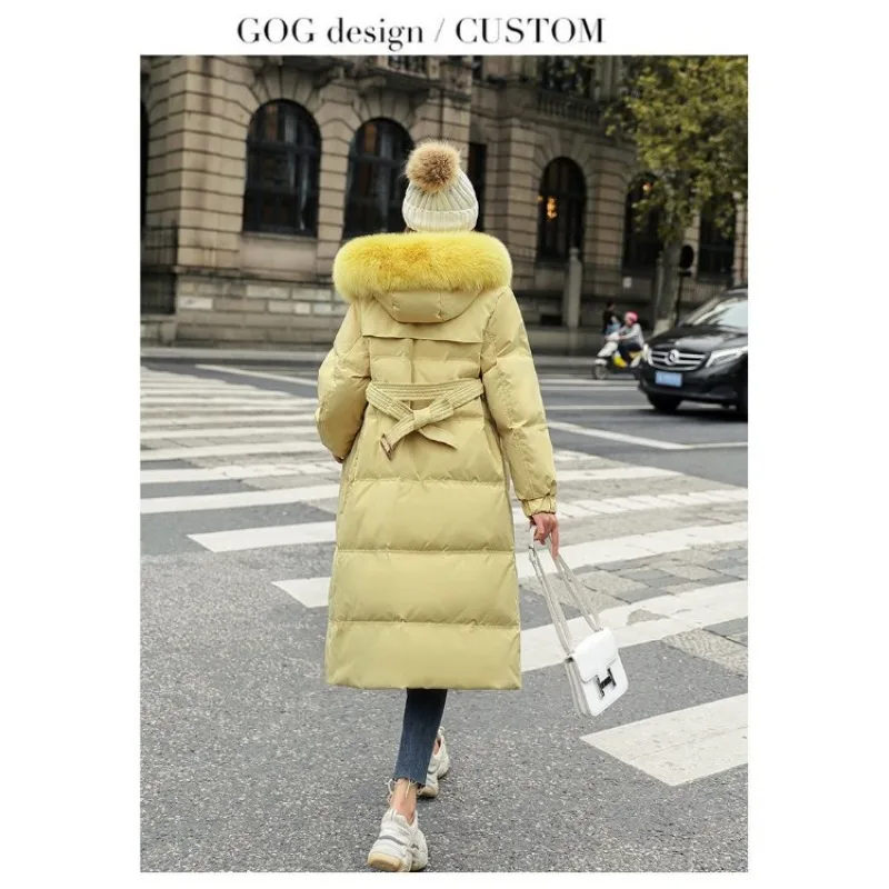 2023 New Women Down Jacket Winter Coat Female Warm Parkas Mid Length Version Loose Outwear Artificial Fur Collar Hooded Overcoat