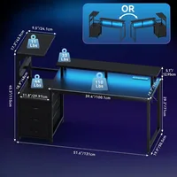 L Shaped Gaming Desk With Shelves Storage Drawers 52'', Black Computer Desks With LED Lights Power Outlets, Office Wood Ta 3