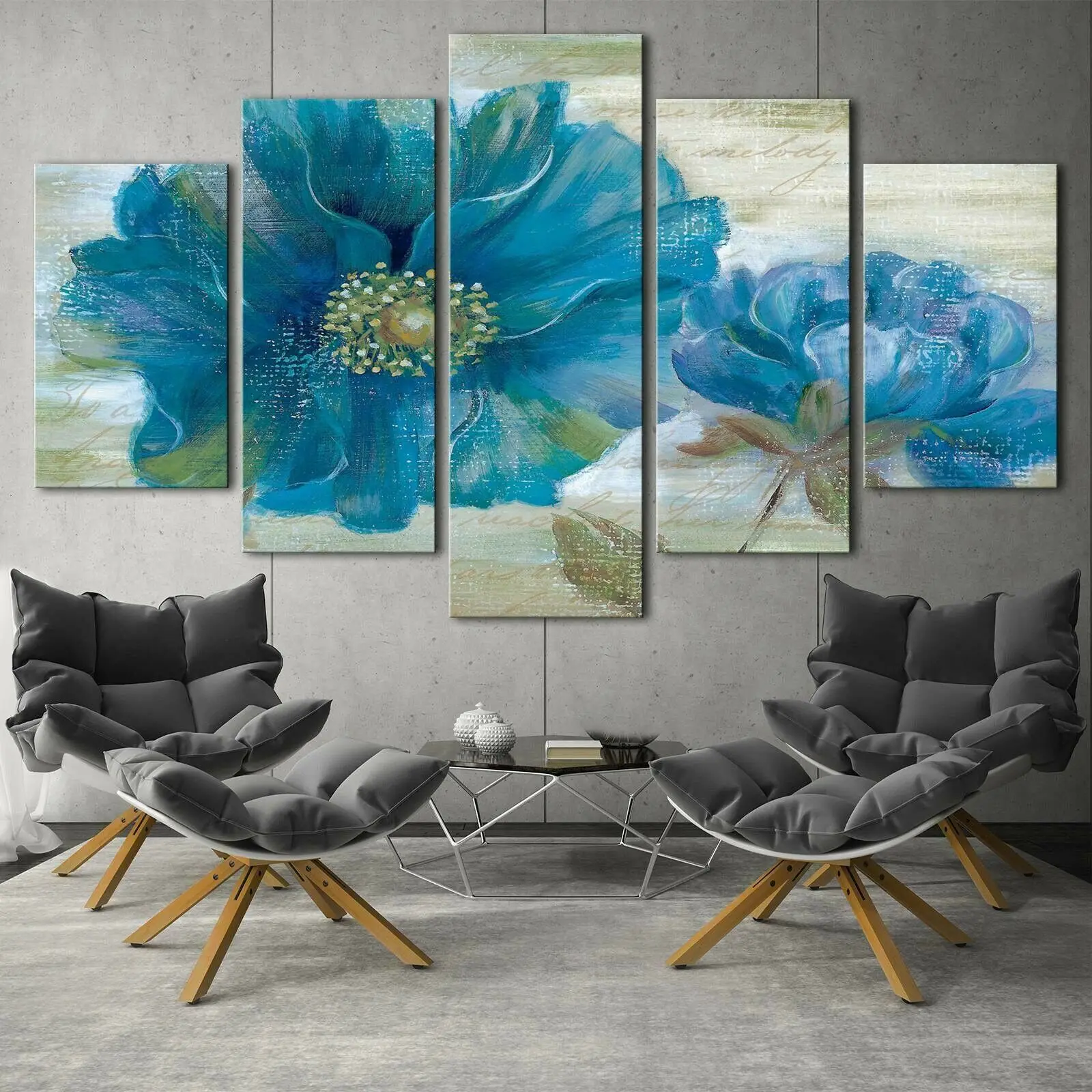 

Unframed 5Pcs Blue Flowers Landscape Modern Paintings Canvas Pictures Wall Art Posters for Living Room Bedroom Office Home Decor