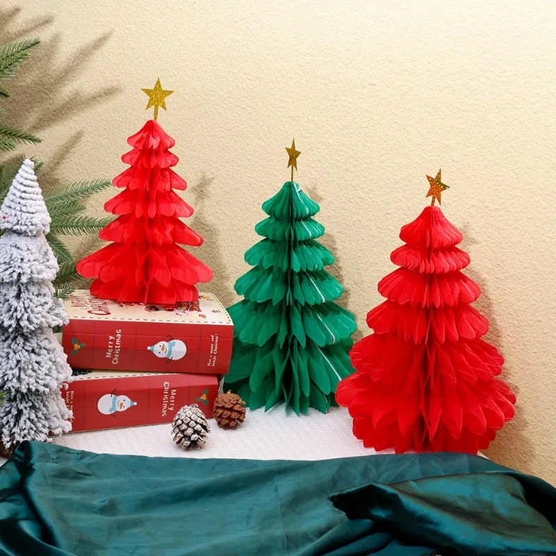 Christmas Tree Table Decoration Paper Honeycomb Pendant Merry Christmas Hanging Ornaments For Home New Year Xmas Festival
