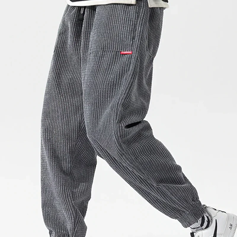 Baggy Corduroy Sweatpants Men Solid Color Casual Autumn Winter Tech Fleece Sport Loose Joggers Harem Pants Male Long Trousers 2