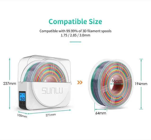 Nuova versione] SUNLU Filament Dryer Box, essiccatore filamento per  stampante 3D aggiornato con ventola, scatola di immagazzinaggio per  filamento di stampa 3D 1.75/2.85/3.00 mm, S1 Plus, Bianco : :  Commercio, Industria e