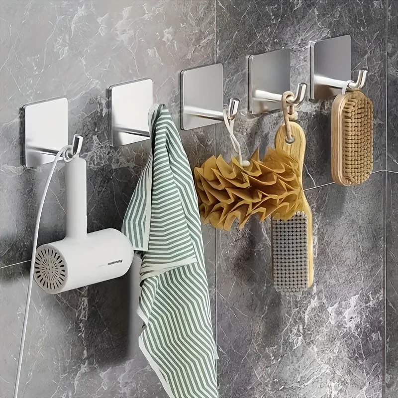 Heavy-duty Stainless Steel Adhesive Hook 5/2PCS No Need for Punching For Towels Clips